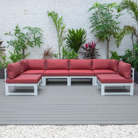 PATIO TRASERO Chelsea Patio Sectional for White Aluminum with Cushions, Red - 6 Piece PA2445277